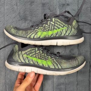 Nike Free 4.0 Flyknit Womens 8.5 Grey Volt Green Running Shoes 717076-007